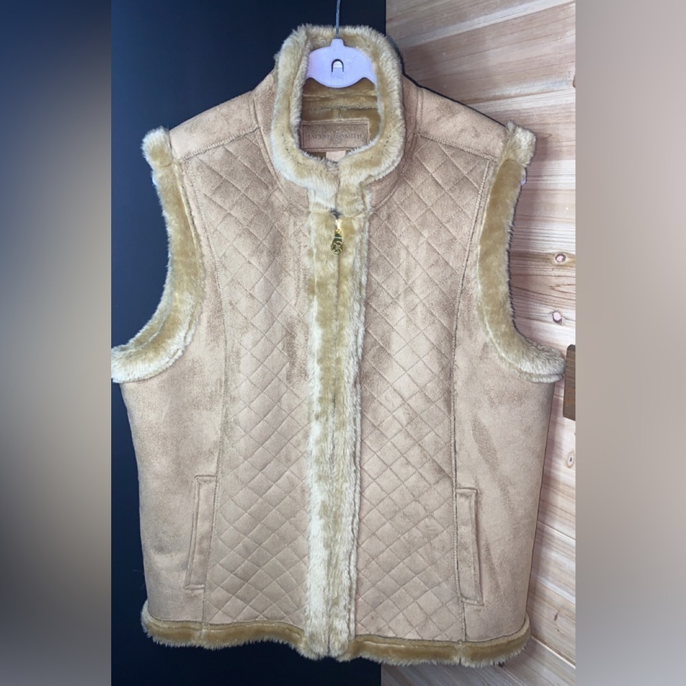 Faux Fur Vest Jaclyn Smith Plus Size XL Quilted Vest Zipped Brown Plush